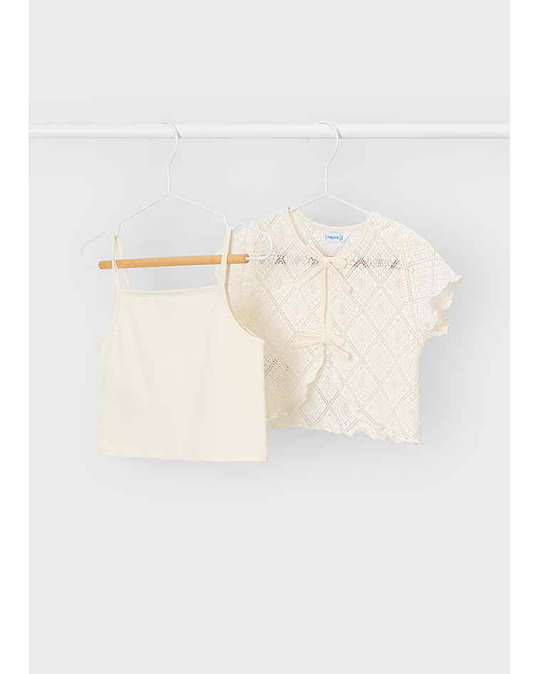 T-shirt m/c 2 peças em croché