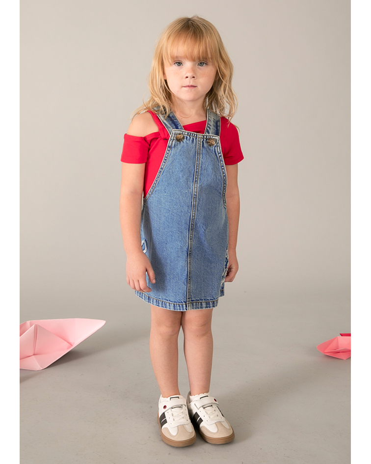 Saia de peito denim corações