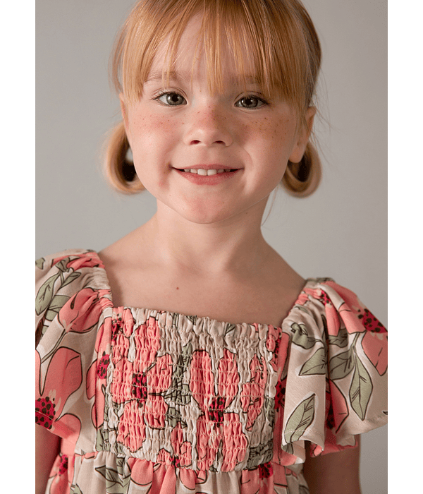 Vestido estampado efeito linh