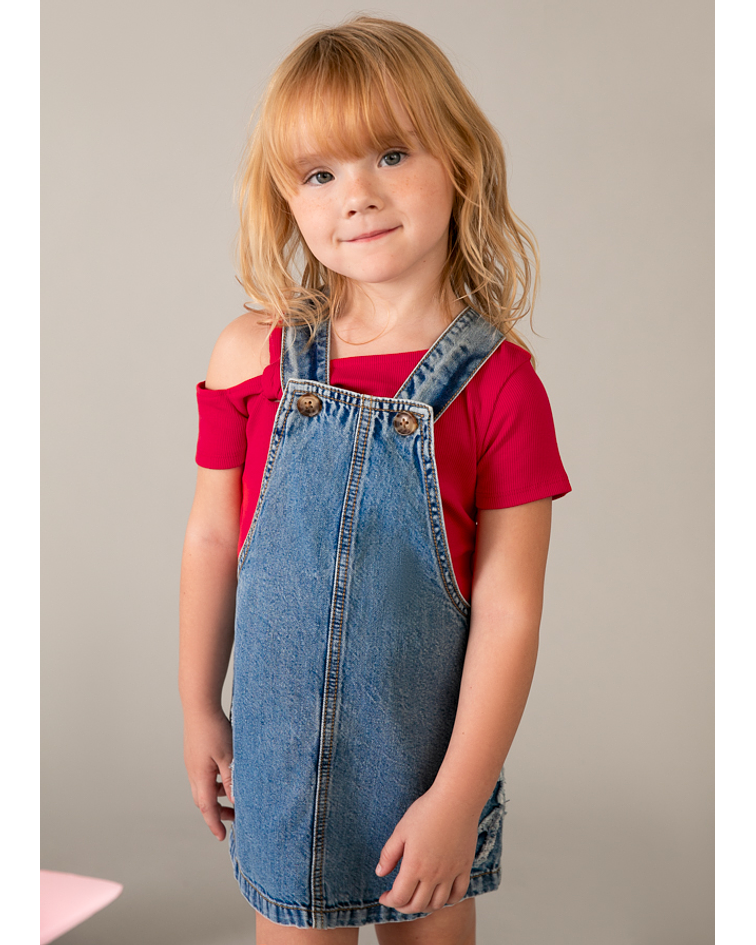 Saia de peito denim corações