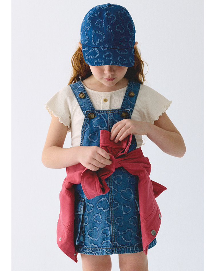 Saia de peito denim corações