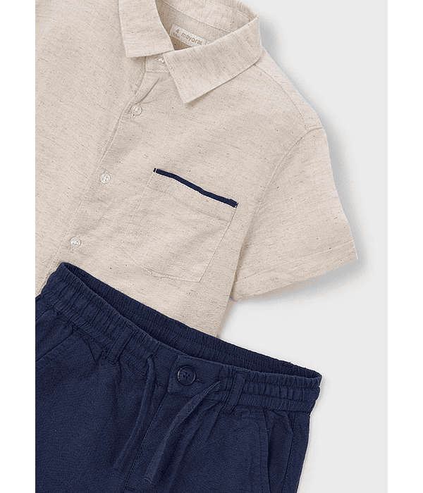 Conj. bermuda linho suiting.