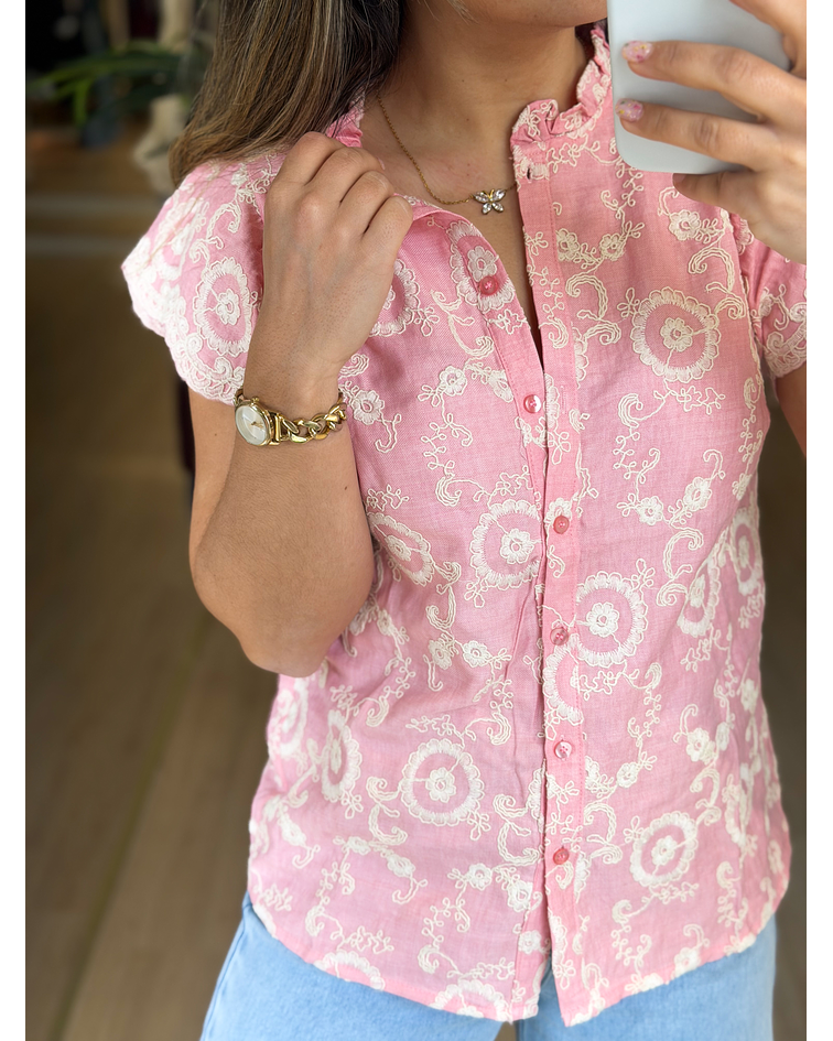CAMISA BORDADA ROSA