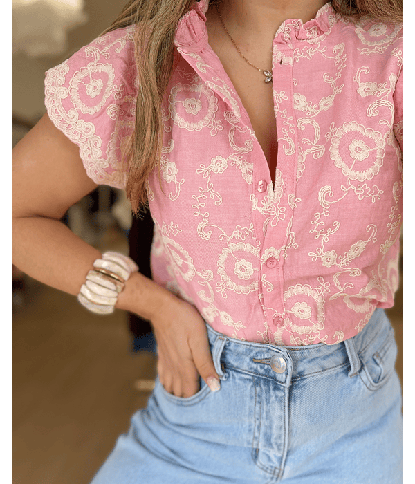 CAMISA BORDADA ROSA