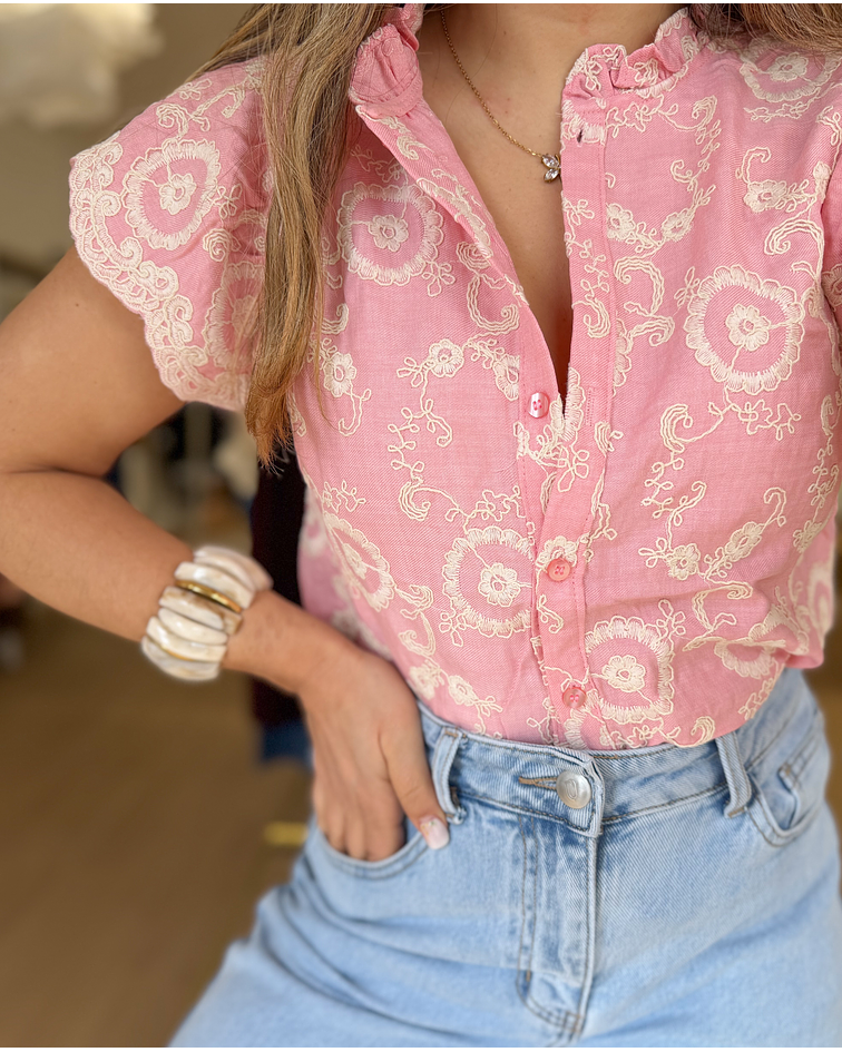 CAMISA BORDADA ROSA