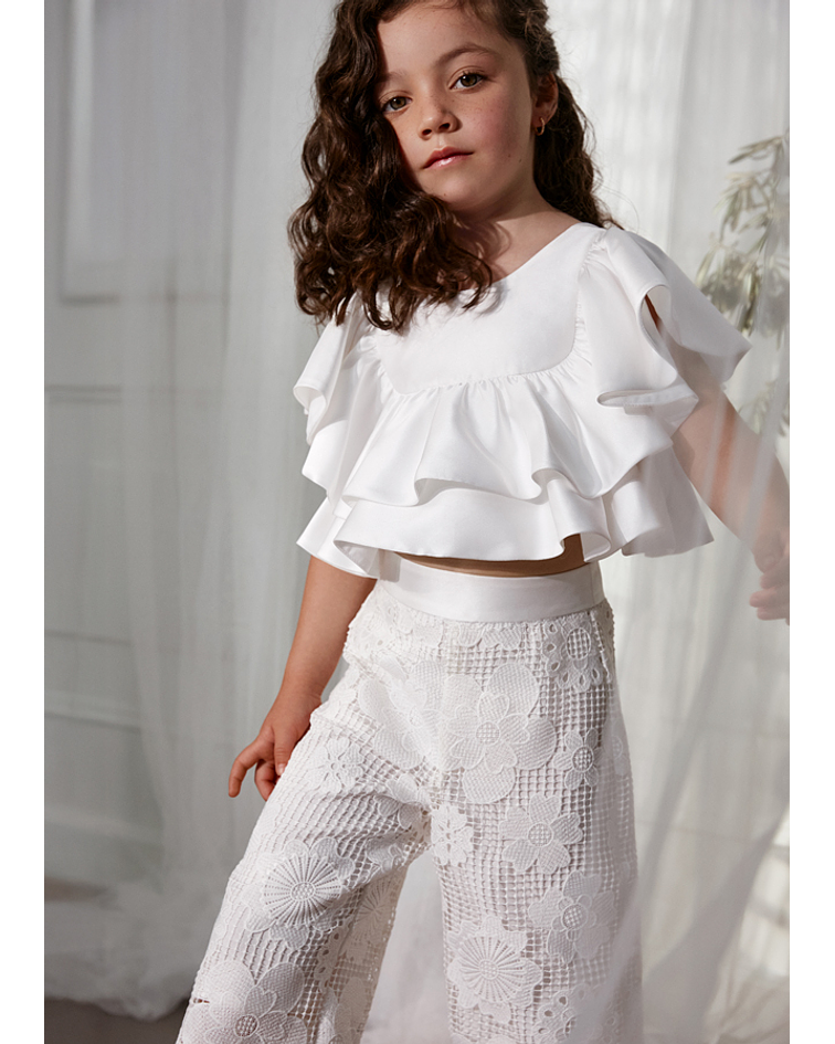 Conj. calça culotte guipur