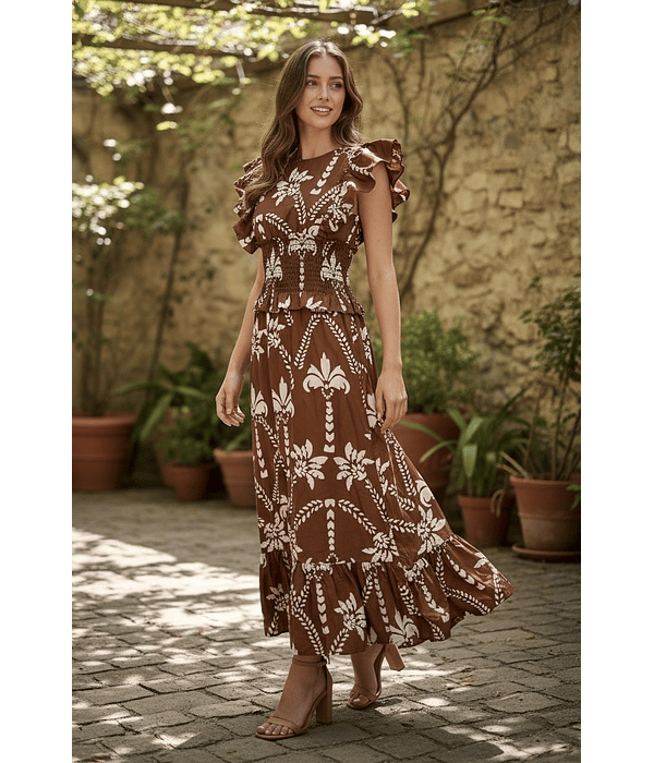 VESTIDO ESTAMPADO CASTANHO