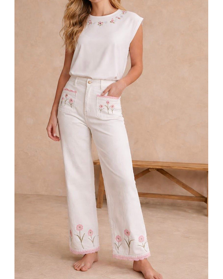 JEANS BRANCAS COM CROCHET