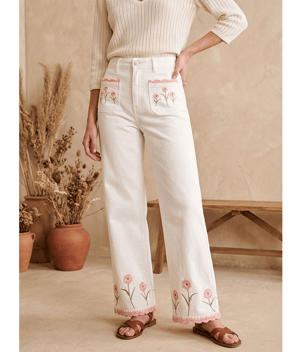 JEANS BRANCAS COM CROCHET