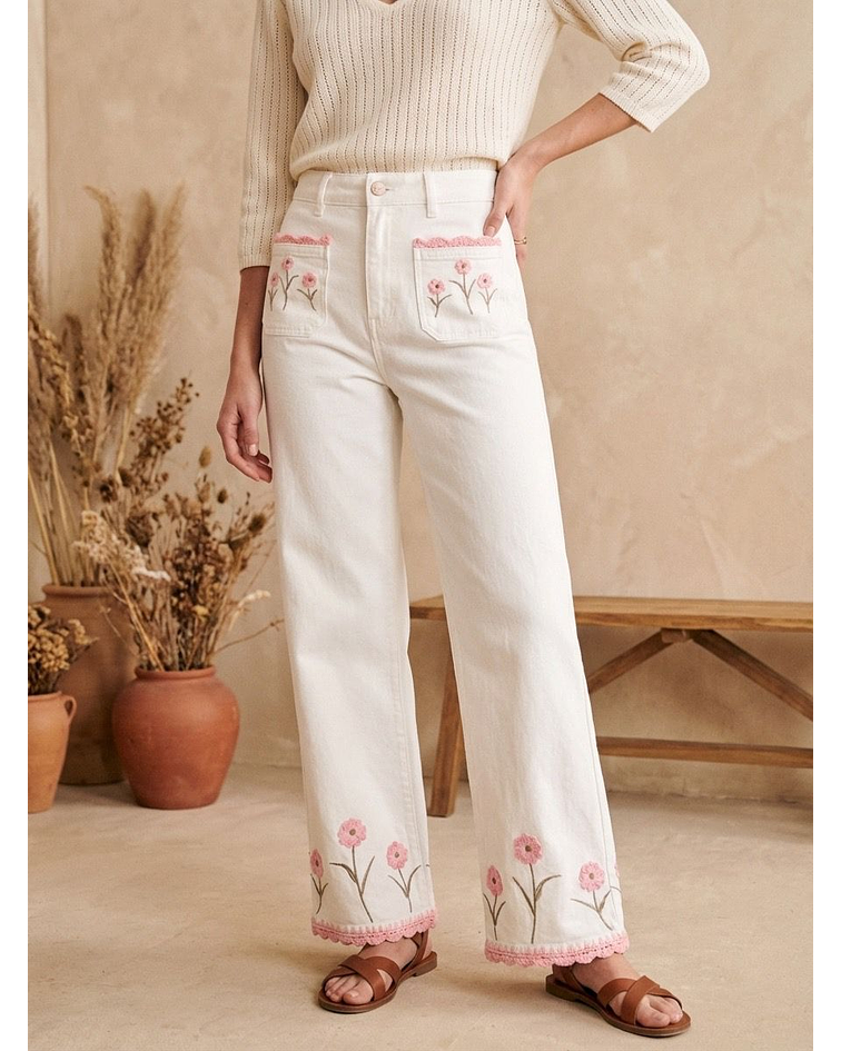 JEANS BRANCAS COM CROCHET