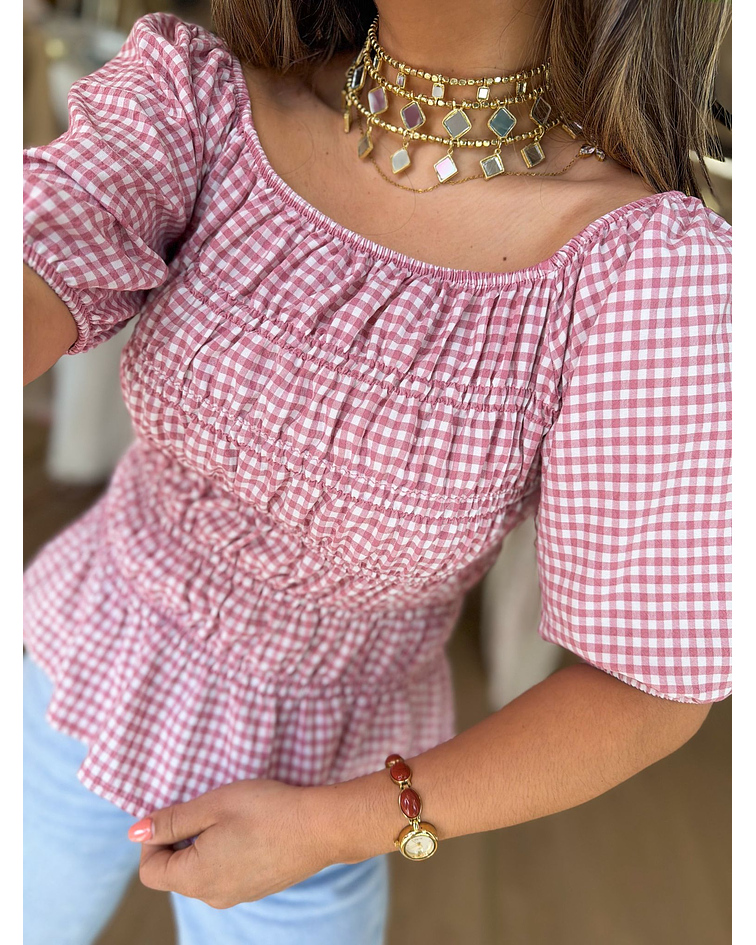 BLUSA VICHY C/ FOLHO