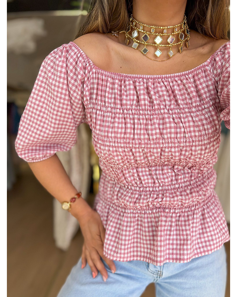 BLUSA VICHY C/ FOLHO