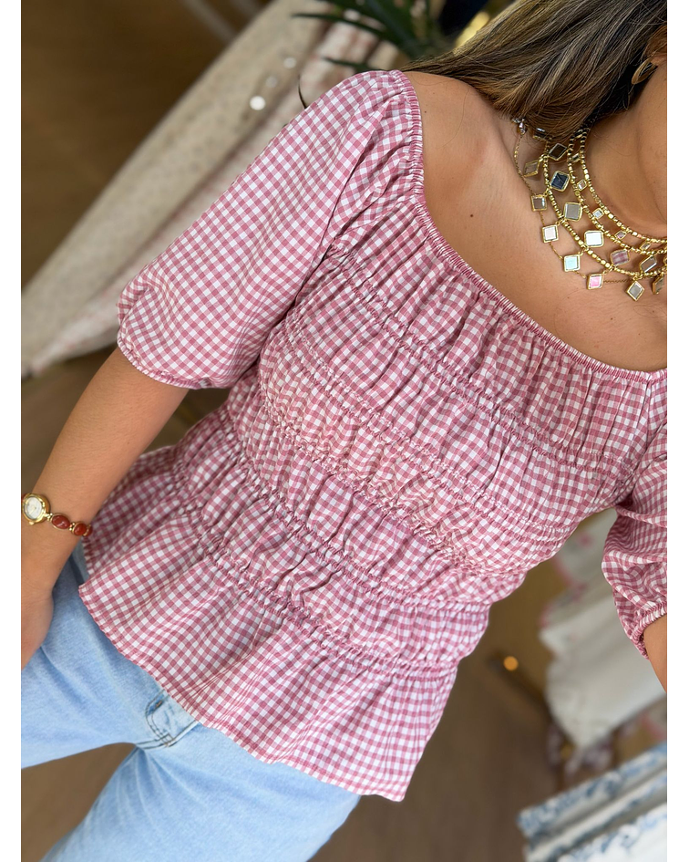 BLUSA VICHY C/ FOLHO