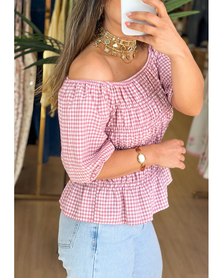 BLUSA VICHY C/ FOLHO