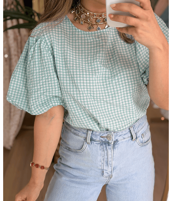 BLUSA VICHY MANGA BALÃO