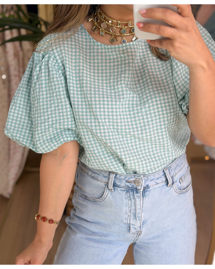 BLUSA VICHY MANGA BALÃO