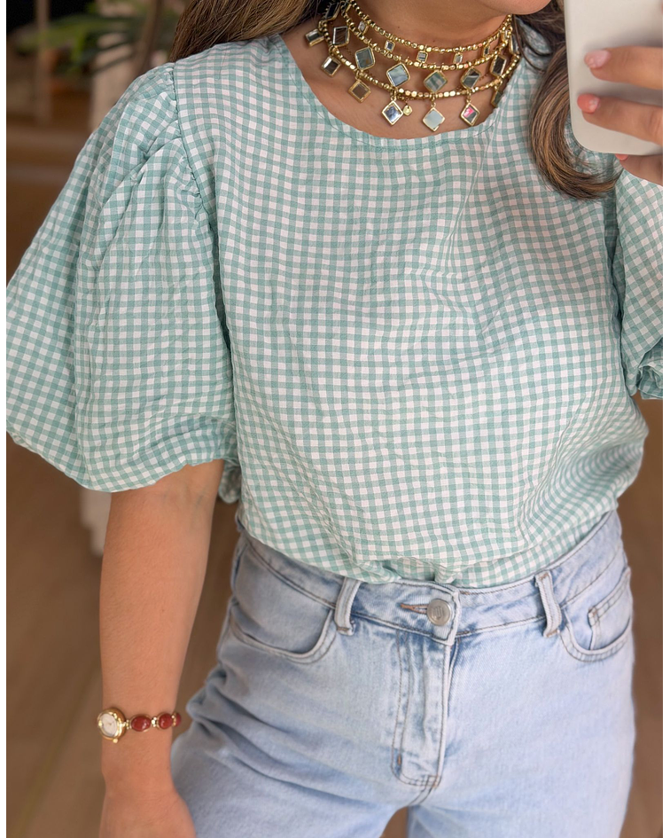 BLUSA VICHY MANGA BALÃO