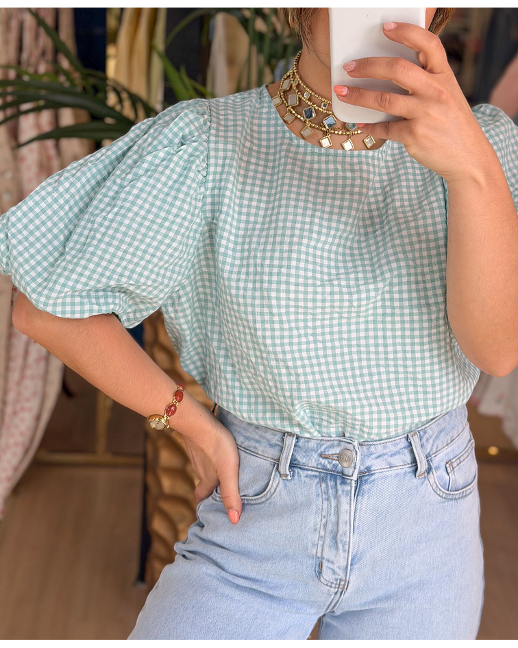 BLUSA VICHY MANGA BALÃO