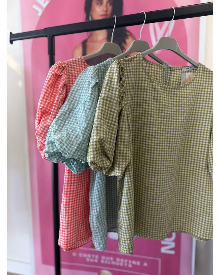 BLUSA VICHY MANGA BALÃO