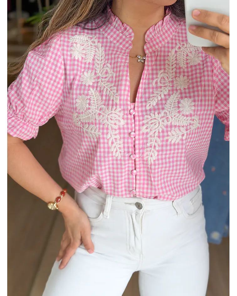 CAMISA VICHY BORDADA