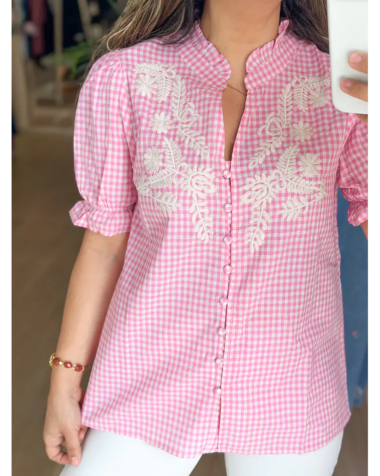 CAMISA VICHY BORDADA
