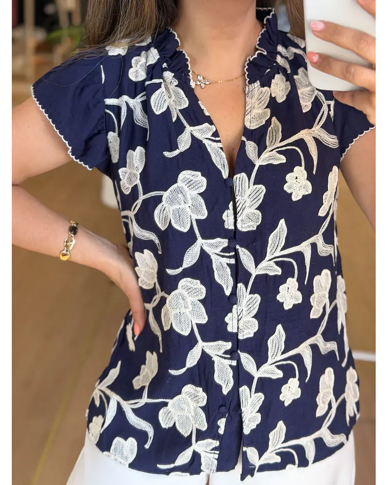 CAMISA AZUL COM BORDADOS