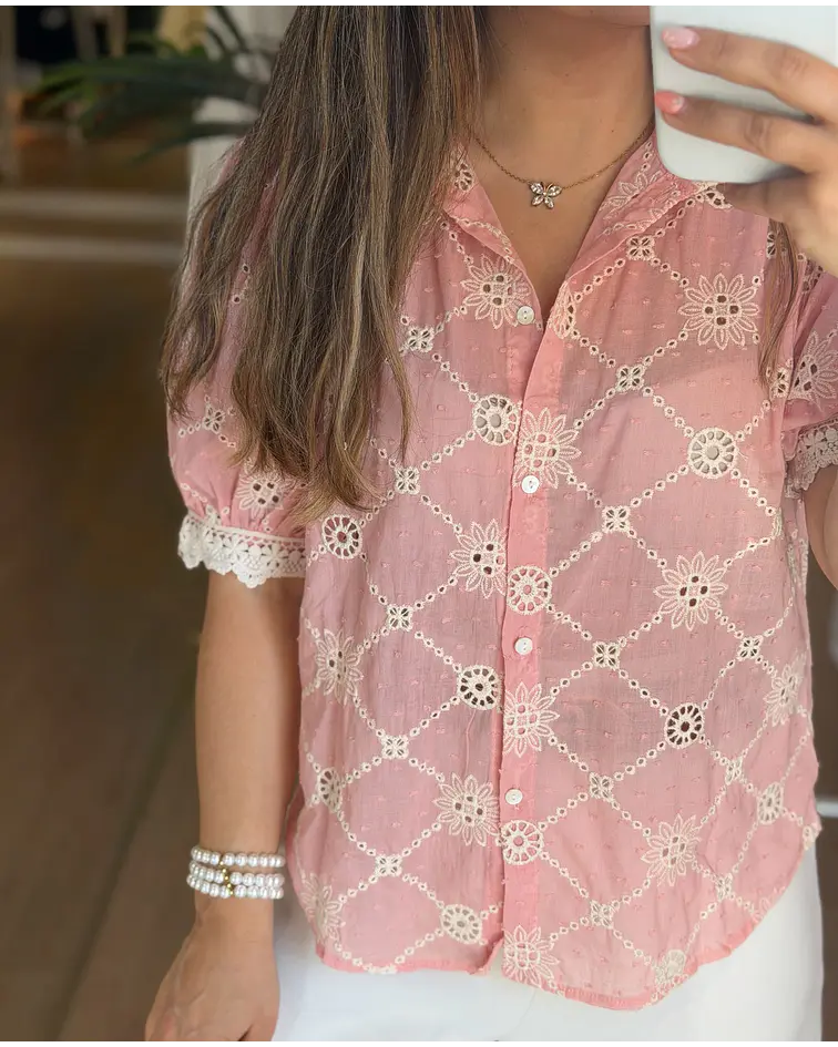 CAMISA ROSA COM BORDADOS