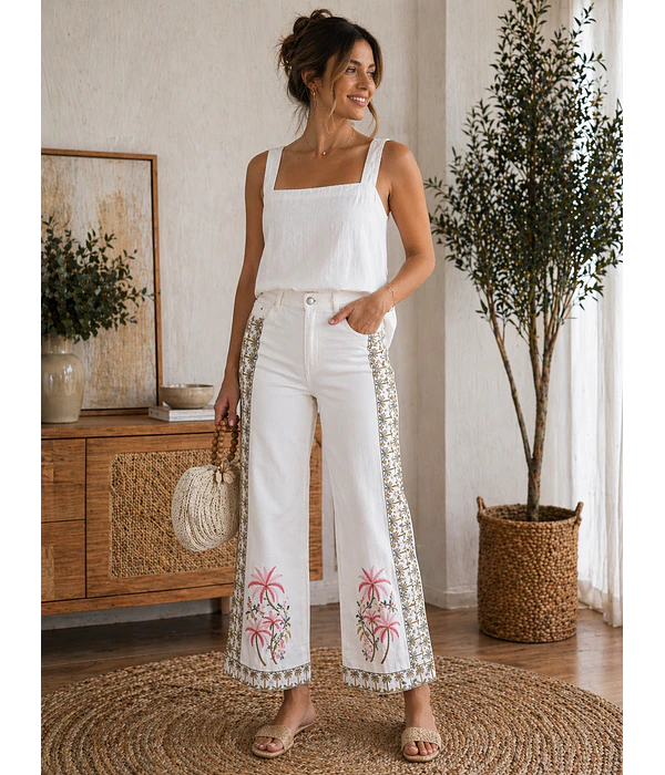 JEANS BRANCAS COM BORDADOS 