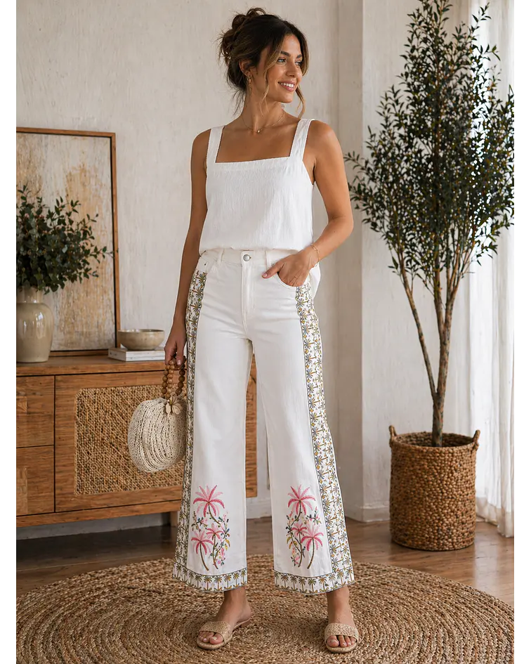 JEANS BRANCAS COM BORDADOS 