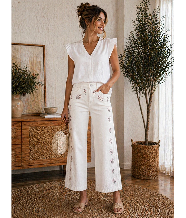 JEANS BRANCAS COM BORDADOS