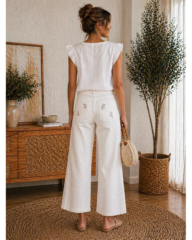 JEANS BRANCAS COM BORDADOS