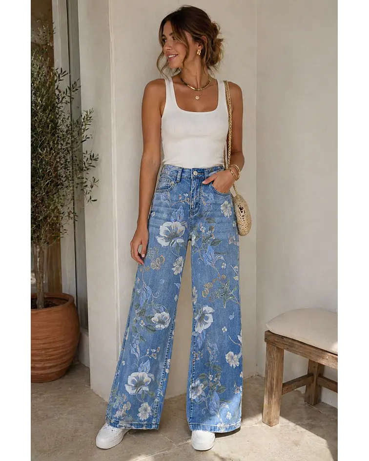 JEANS COM FLORES ESTAMPADAS
