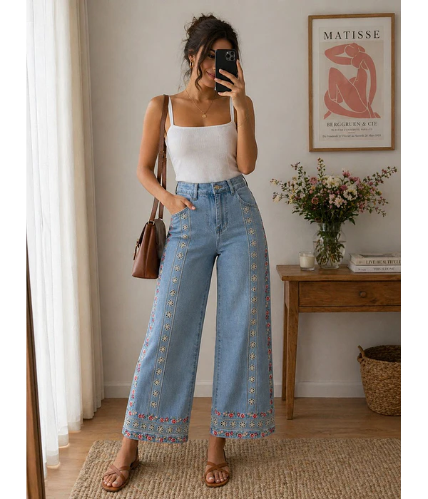 JEANS BORDADOS FLORES 