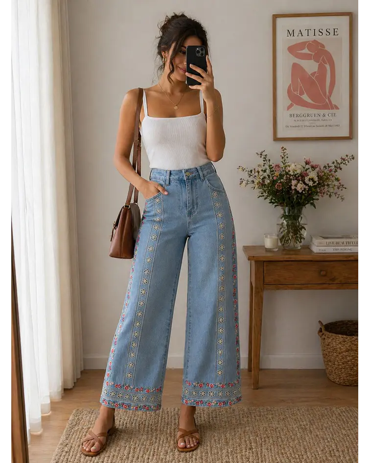 JEANS BORDADOS FLORES 