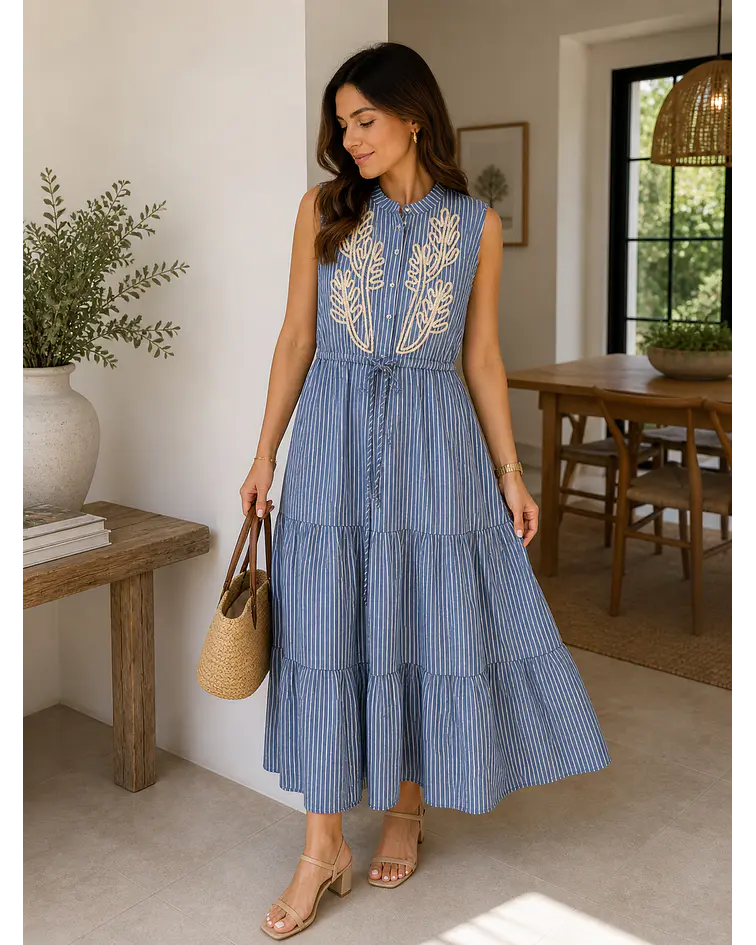 VESTIDO RISCAS COM BORDADO 