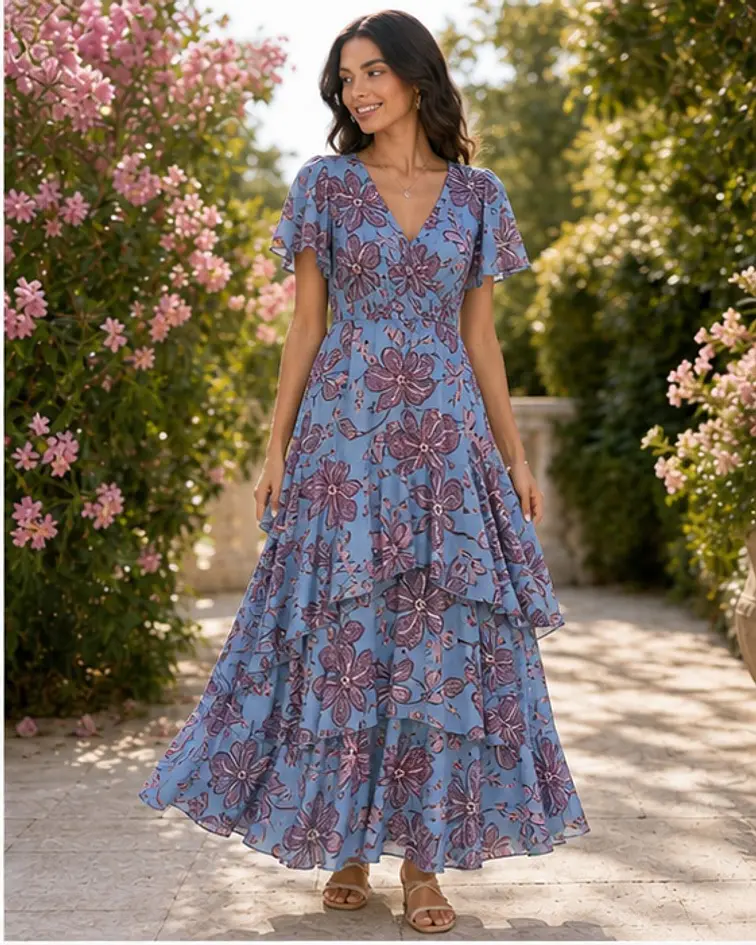 VESTIDO ESTAMPADO COM FOLHO