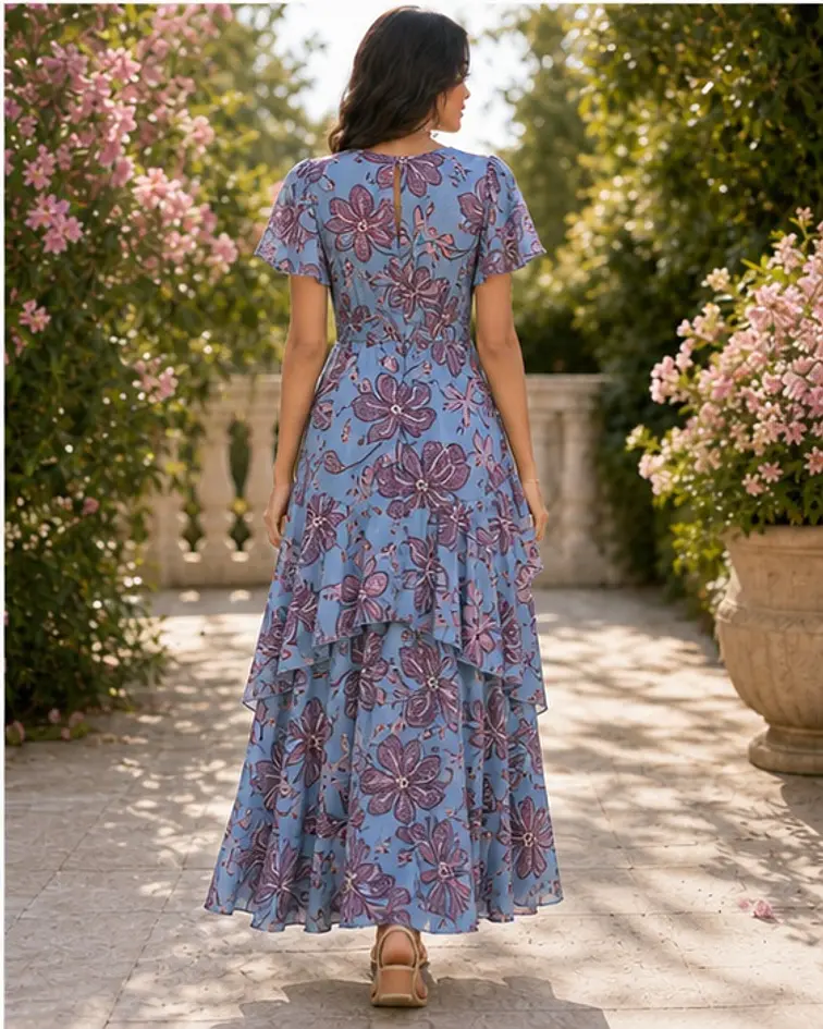VESTIDO ESTAMPADO COM FOLHO