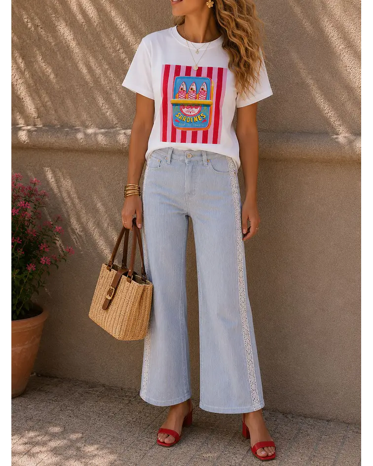 JEANS RISCAS COM CROCHET