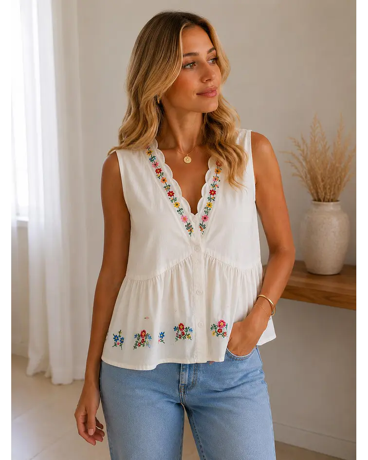 CAMISA COM BORDADOS FLORAIS