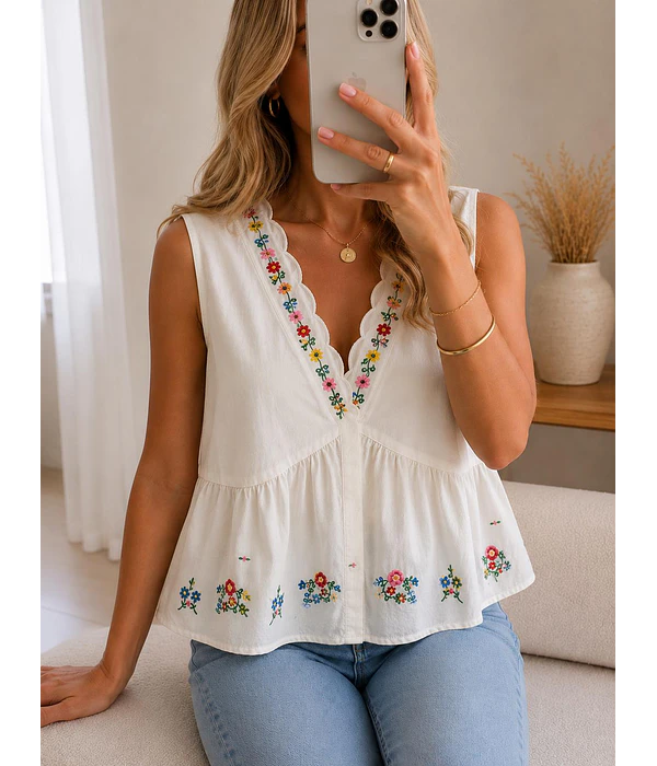 CAMISA COM BORDADOS FLORAIS