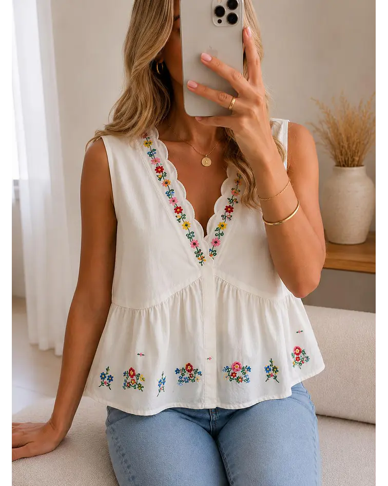 CAMISA COM BORDADOS FLORAIS