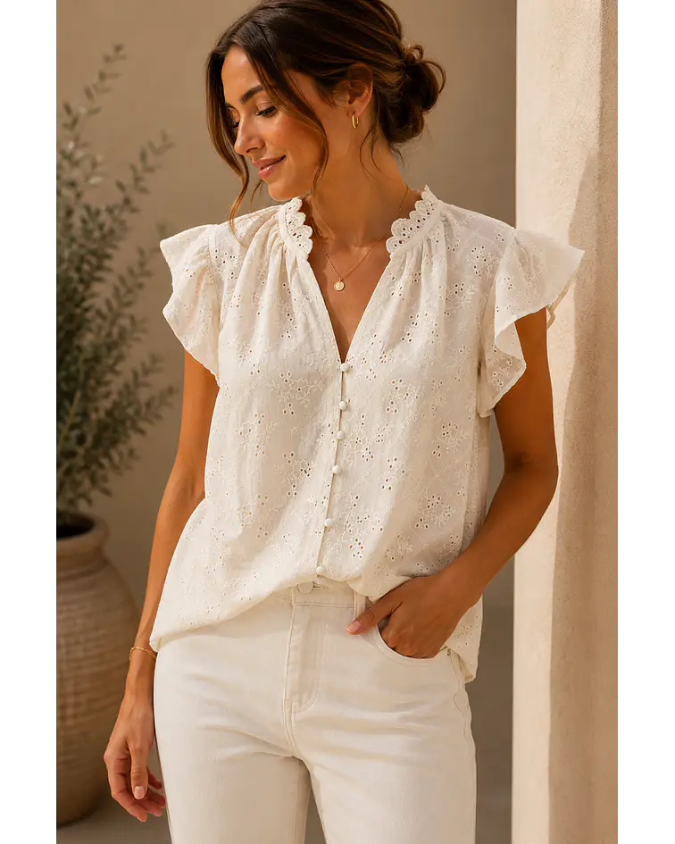 CAMISA BORDADA BEGE