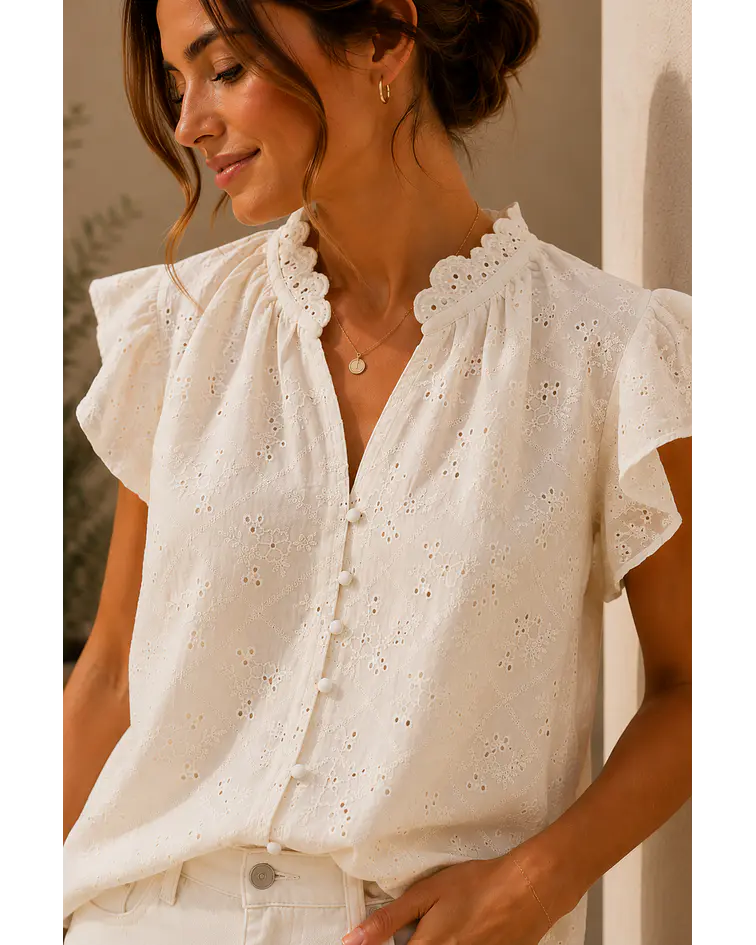 CAMISA BORDADA BEGE