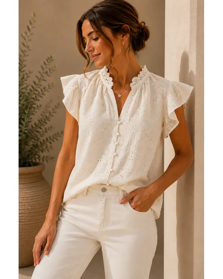 CAMISA BORDADA BEGE