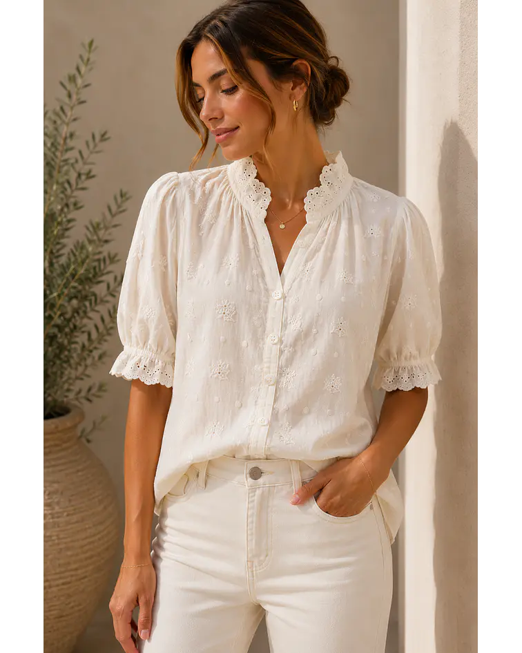 CAMISA BORDADA BEGE 
