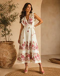 VESTIDO CRÚ COM PORMENORES BORDÔ