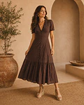 VESTIDO BORDADO CASTANHO