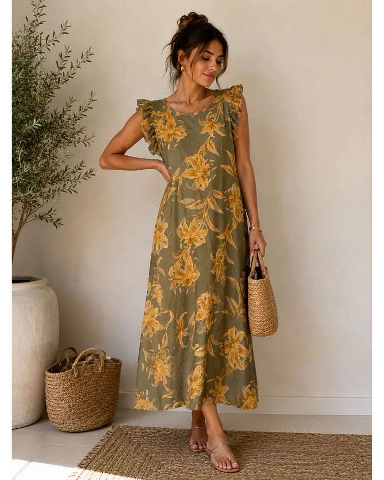 VESTIDO COM FOLHO ESTAMPADO