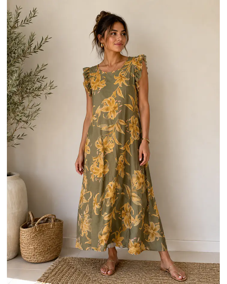 VESTIDO COM FOLHO ESTAMPADO