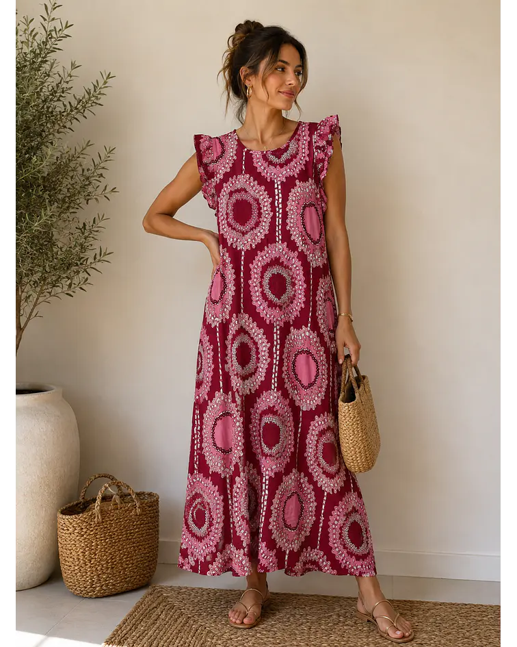 VESTIDO COM FOLHO ESTAMPADO